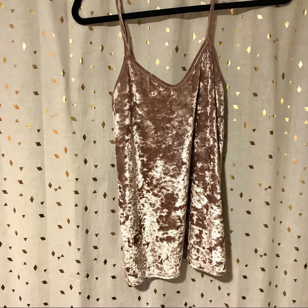 CRUSHED ROSE GOLD VELVET TANK TOP